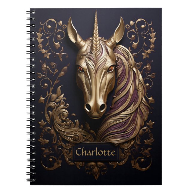 Stunning 3D Golden Unicorn Personalized Notebook (Front)