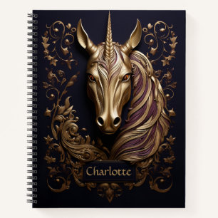 Stunning 3D Golden Unicorn Personalized Notebook