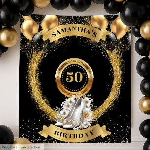 Stunning 50 Birthday Backdrop White Sparkle Heels