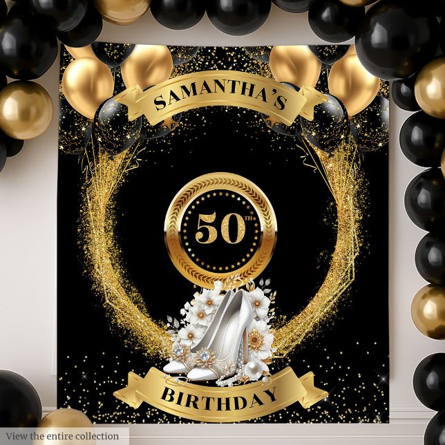 Stunning 50 Birthday Backdrop White Sparkle Heels (Stunning 50 Birthday Backdrop White Sparkle Heels)