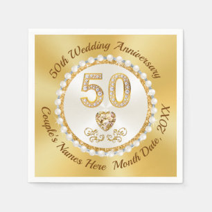 Stunning, 50th Anniversary Napkins, 3 Sizes BULK Napkins