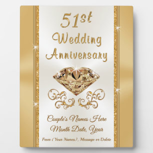 Stunning 51st Wedding Anniversary Gift for Couple Plaque
