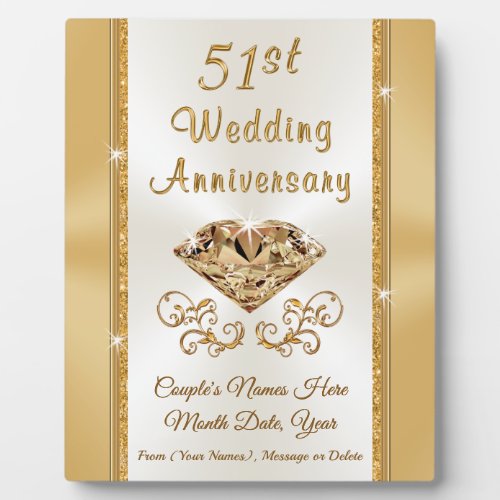 Stunning 51st Wedding Anniversary Gift for Couple Plaque