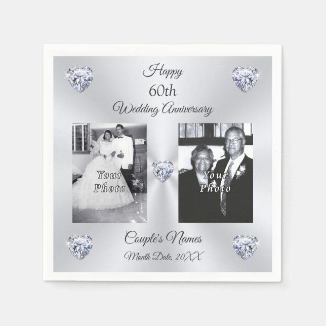 Stunning, 60th Anniversary Napkins, 1 or 2 PHOTOS Napkins (Front)