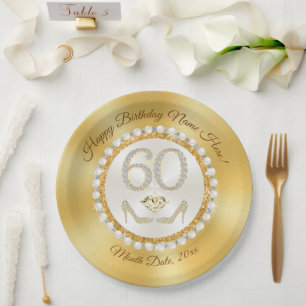Stunning, 60th Birthday Paper Plates, Personalized Paper Plates