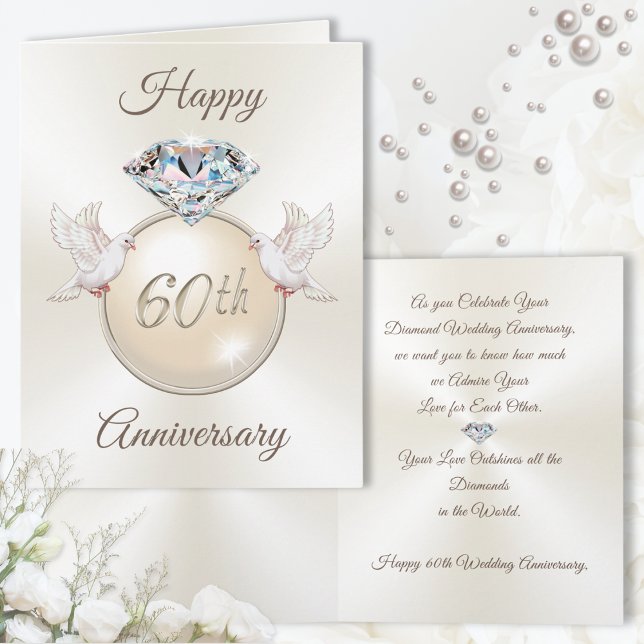 Stunning 60th Wedding Anniversary Cards in 3 Sizes (Personalised Diamond Wedding Anniversary Cards. Type in, 60th wedding anniversary wishes for Friends)