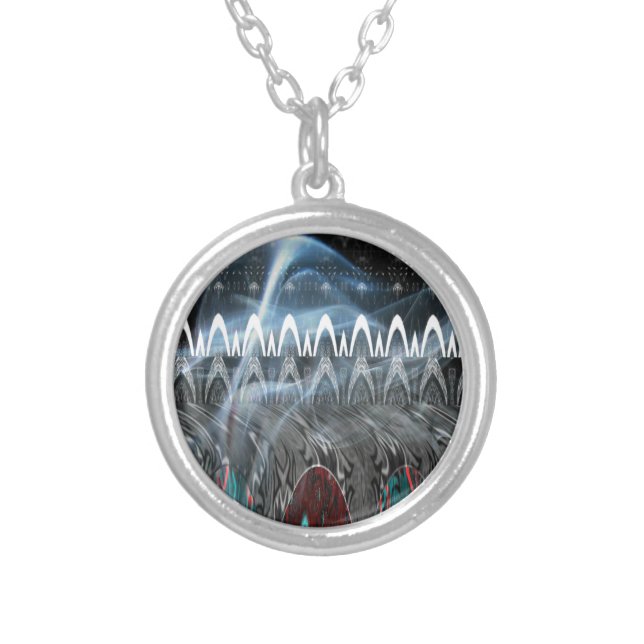 Stunning Abstract Art Print Silver Plated Necklace (Front)