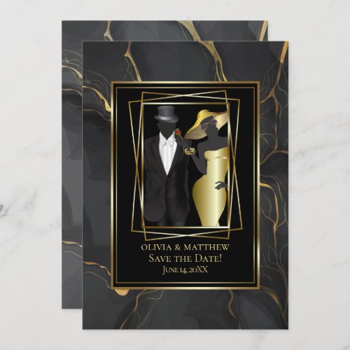 Stunning Add Photo Elegant Black and Gold Marble Invitation