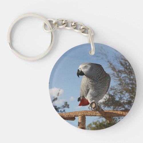 Stunning African Grey Parrot Keychain