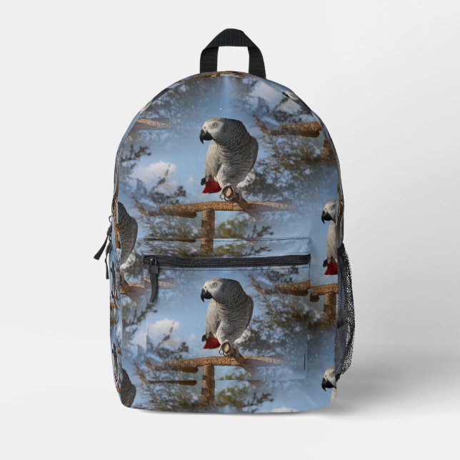 Stunning African Grey Parrot Printed Backpack (Front)