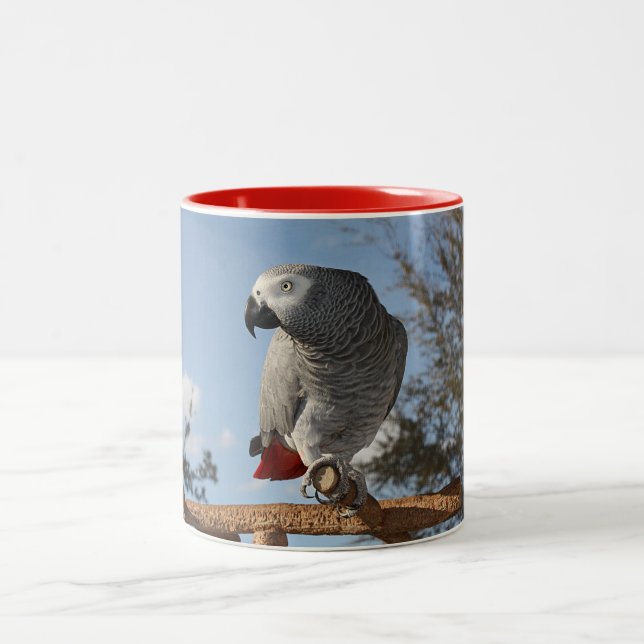 Stunning African Grey Parrot Two-Tone Coffee Mug (Center)