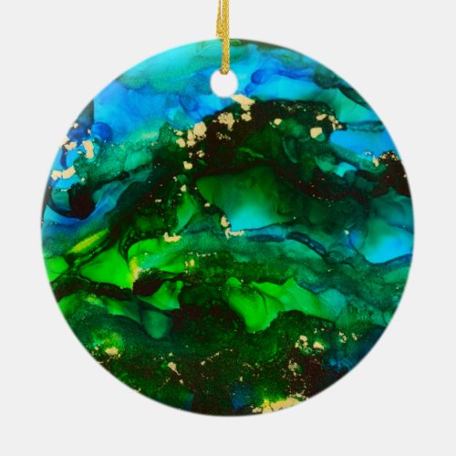 Stunning Alcohol Ink Painting Ceramic Ornament