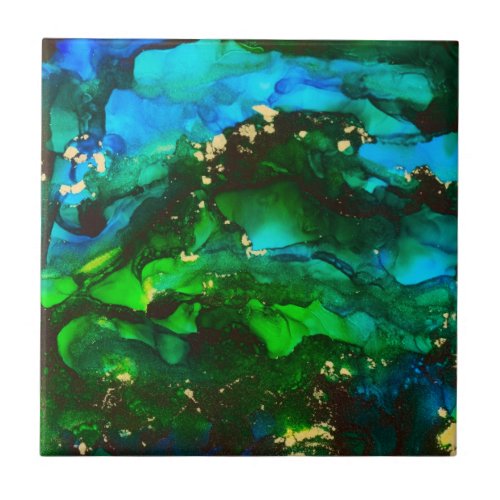 Stunning Alcohol Ink Painting Ceramic Tile