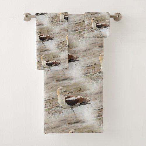 Stunning American Avocet Wading Bird at the Beach Bath Towel Set