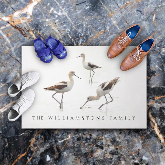 Stunning American Avocets Birds at the Beach Doormat (A Trio of American Avocets at the Beach Welcome Mat Cover Photo (indoor).)