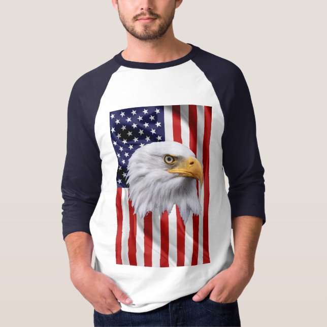 Stunning American Eagle, The USA Flag, Patriotic T-Shirt (Front)