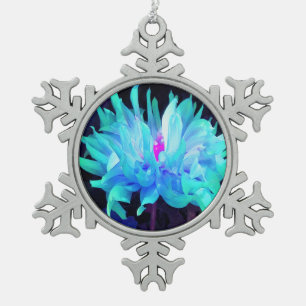 Stunning Aqua Blue and Green Cactus Dahlia Snowflake Pewter Christmas Ornament
