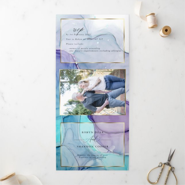 Stunning Aqua Violet Abstract Ink Tri-Fold CUSTOM (Outside)
