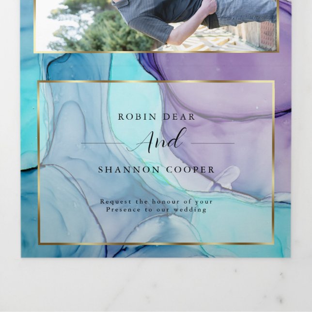 Stunning Aqua Violet Abstract Ink Tri-Fold custom  Invitation (Cover)