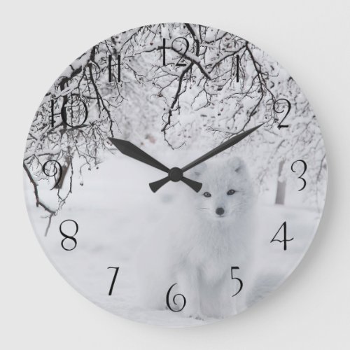 Stunning Arctic Fox Large Clock