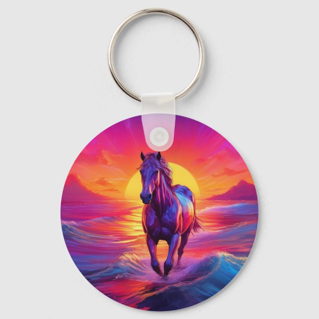 Stunning Artwork of Horse at Sunset Keychain (Front)