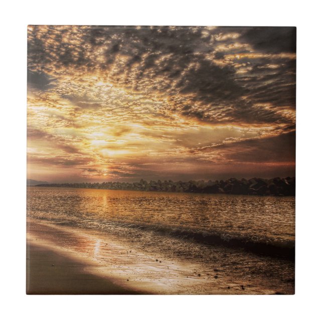 Stunning Beach Sunrise Ceramic Tile (Front)