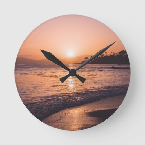 Stunning Beach Sunset Round Clock