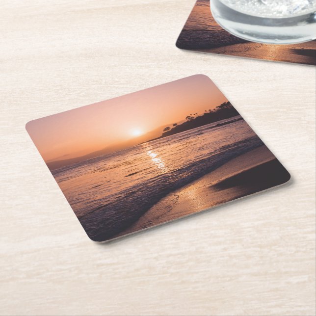 Stunning Beach Sunset Square Paper Coaster (Angled)