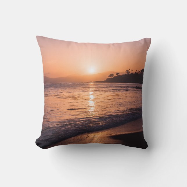 Stunning Beach Sunset Throw Pillow (Front)