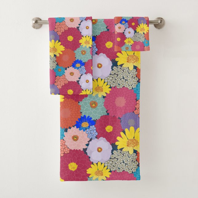 Stunning, Beautiful Colorful Flowers Bath Towel Set (Insitu)