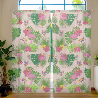 Stunning ,Beautiful Pink Flamingo Botanical Curtai Sheer Curtains