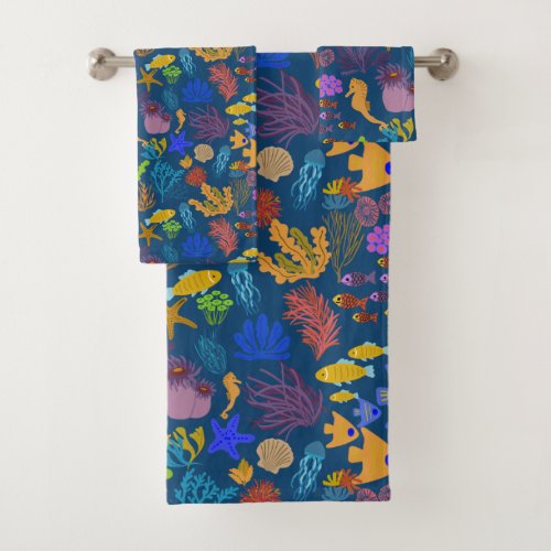 StunningBeautifulSea Life theme vibrant color  Bath Towel Set