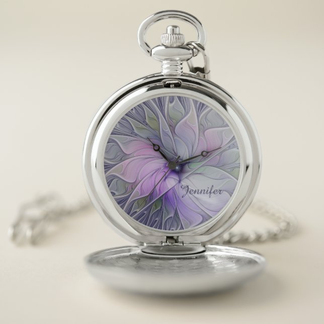 Stunning Beauty Abstract Fractal Art Flower Name Pocket Watch (Inside)