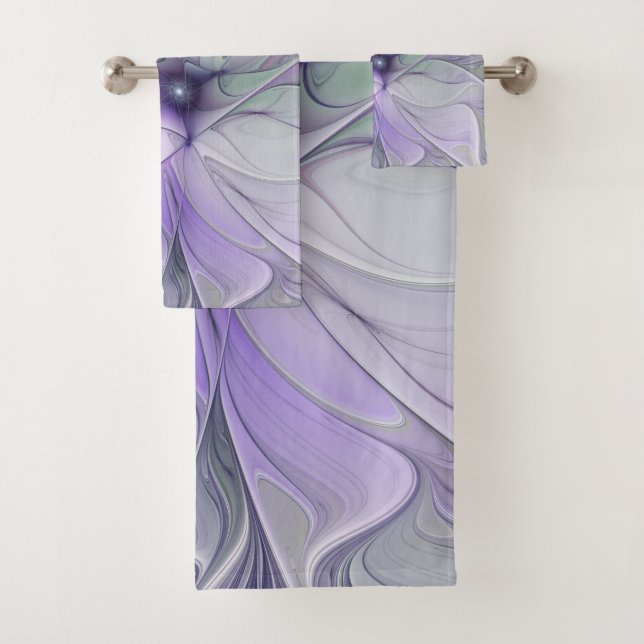 Stunning Beauty Modern Abstract Fractal Art Flower Bath Towel Set (Insitu)