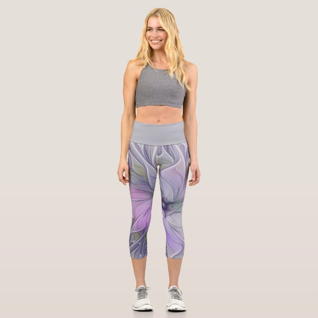 Stunning Beauty Modern Abstract Fractal Art Flower Capri Leggings (Front)