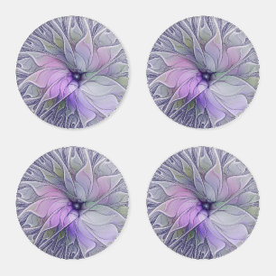Stunning Beauty Modern Abstract Fractal Art Flower Coaster Set
