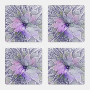 Stunning Beauty Modern Abstract Fractal Art Flower Coaster Set
