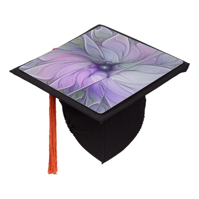 Stunning Beauty Modern Abstract Fractal Art Flower Graduation Cap Topper (Angled)