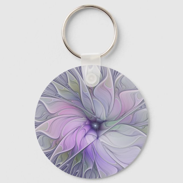 Stunning Beauty Modern Abstract Fractal Art Flower Keychain (Back)