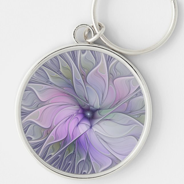 Stunning Beauty Modern Abstract Fractal Art Flower Keychain (Front)