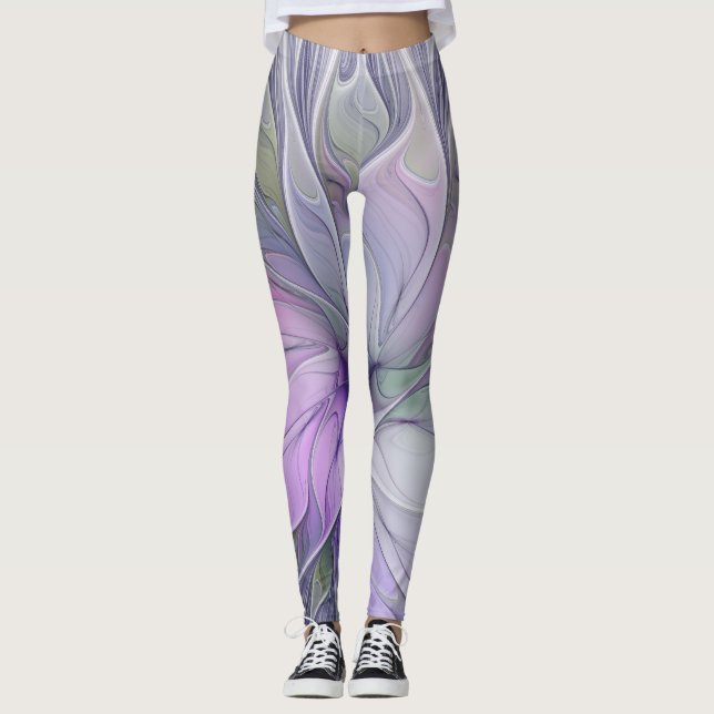 Stunning Beauty Modern Abstract Fractal Art Flower Leggings (Front)