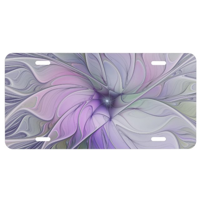 Stunning Beauty Modern Abstract Fractal Art Flower License Plate (Front)