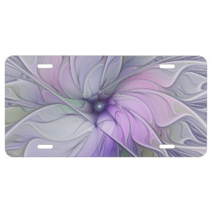 Stunning Beauty Modern Abstract Fractal Art Flower License Plate