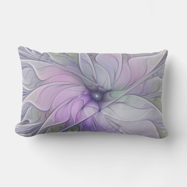 Stunning Beauty Modern Abstract Fractal Art Flower Lumbar Pillow (Front)