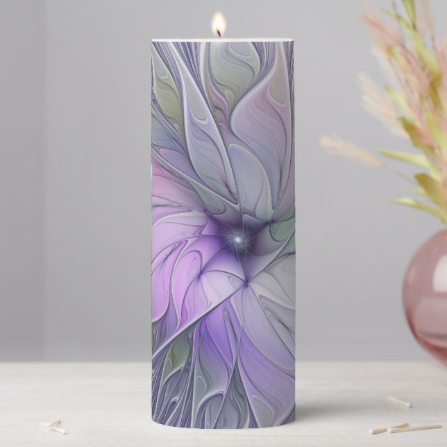 Stunning Beauty Modern Abstract Fractal Art Flower Pillar Candle (In Situ)