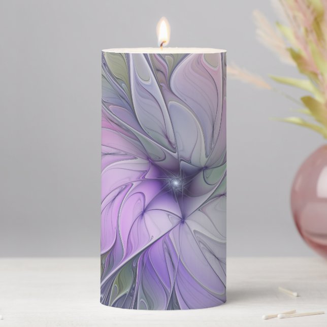 Stunning Beauty Modern Abstract Fractal Art Flower Pillar Candle (In Situ)