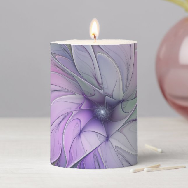 Stunning Beauty Modern Abstract Fractal Art Flower Pillar Candle (In Situ)