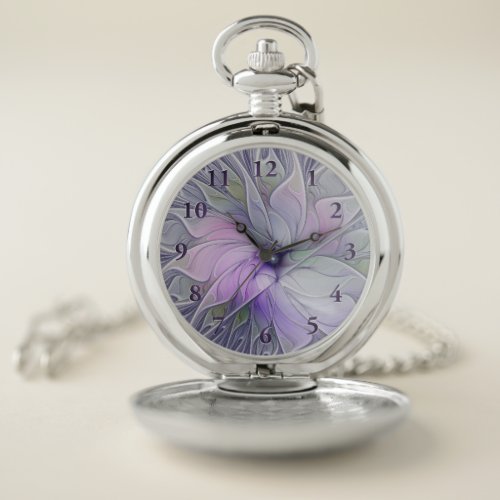 Stunning Beauty Modern Abstract Fractal Art Flower Pocket Watch