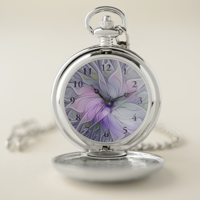 Stunning Beauty Modern Abstract Fractal Art Flower Pocket Watch (Inside)