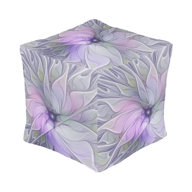 Stunning Beauty Modern Abstract Fractal Art Flower Pouf (Angled Front)